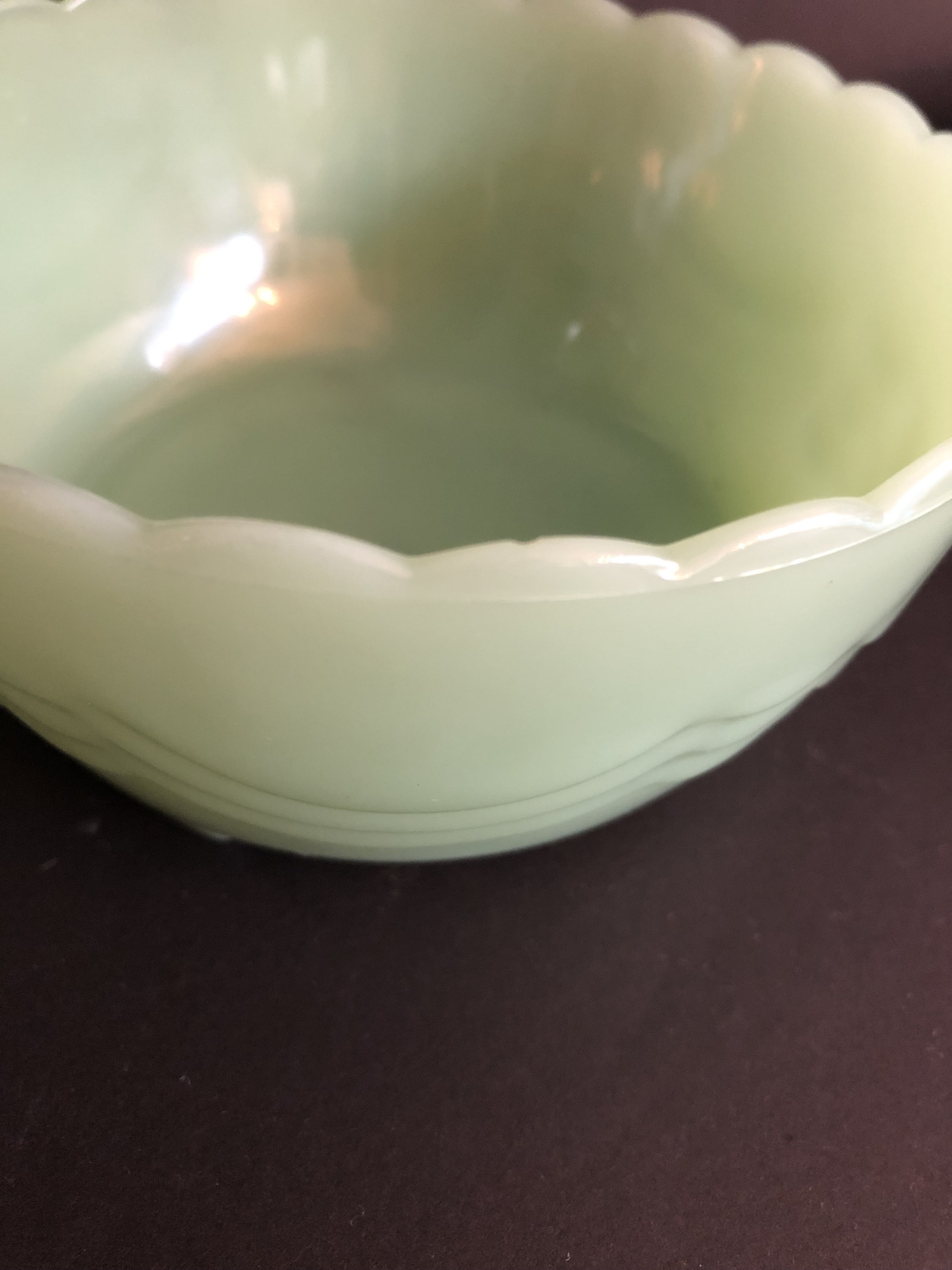 Vintage Fire King Jadeite Milk Glass Footed Scallop Oven Ware Bowl