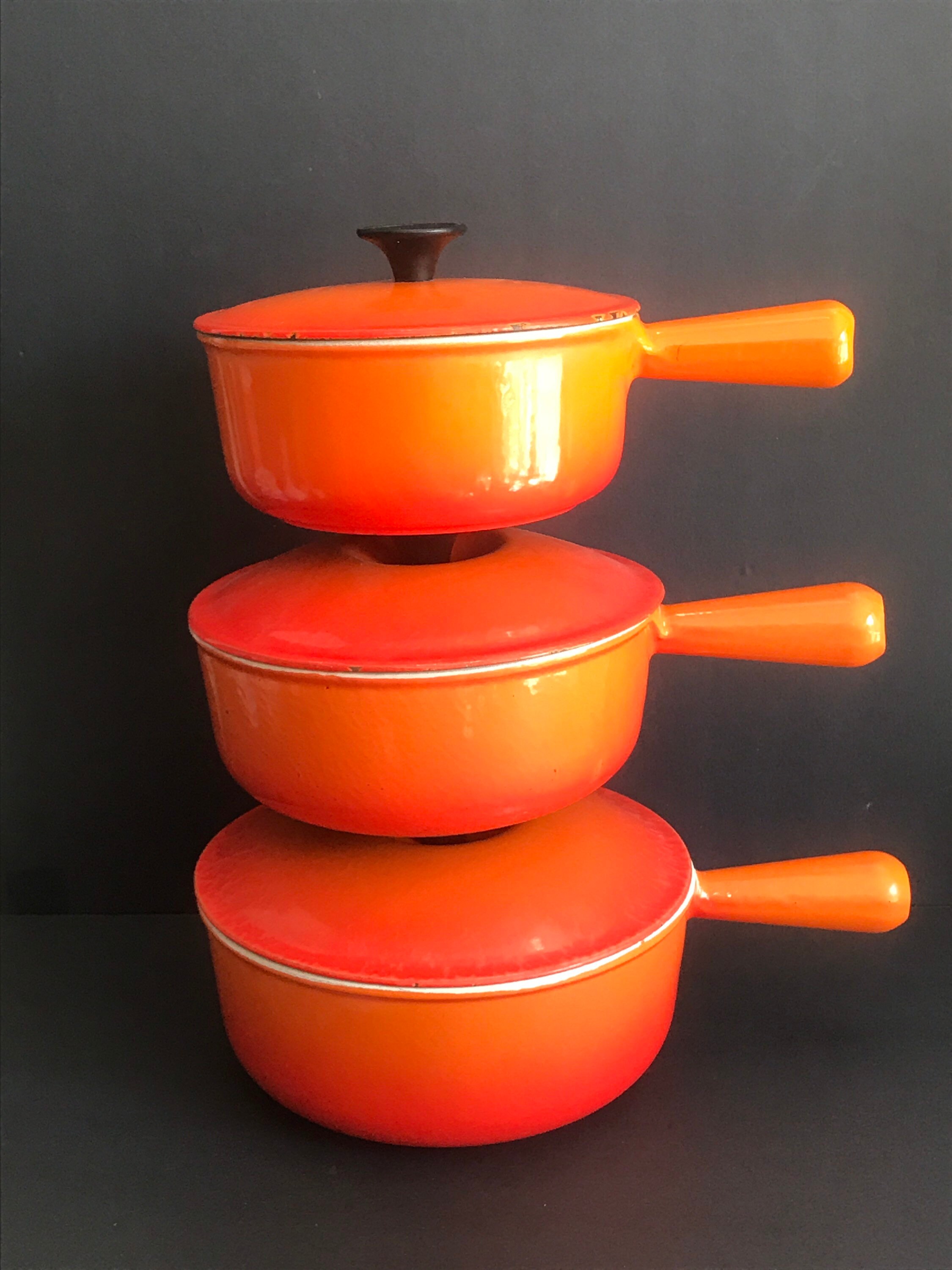 Vintage LE CREUSET #20 Orange Cast Iron Enamel Wood Handle