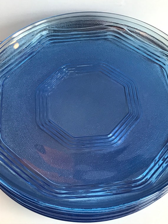 Vintage Pasari Indonesia Blue Cobalt Glass Dinner Plates, Set of 6