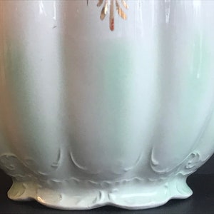 Vintage Large Wash Bassin & Water Pitcher, Vase, Mug, 4 pieces Vanity Set, Green, white with gold detail,Home decor image 10