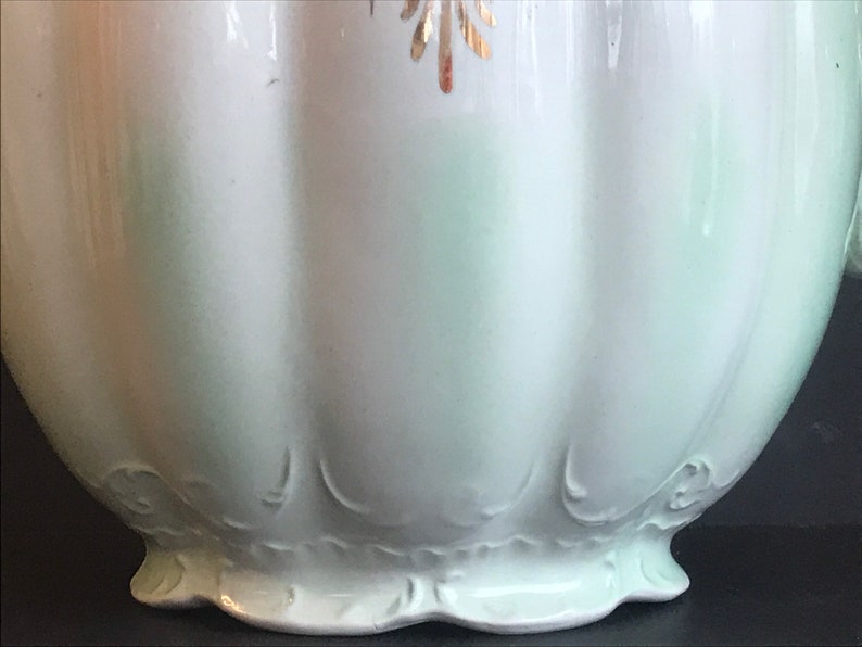 Vintage Large Wash Bassin & Water Pitcher, Vase, Mug, 4 pieces Vanity Set, Green, white with gold detail,Home decor image 10