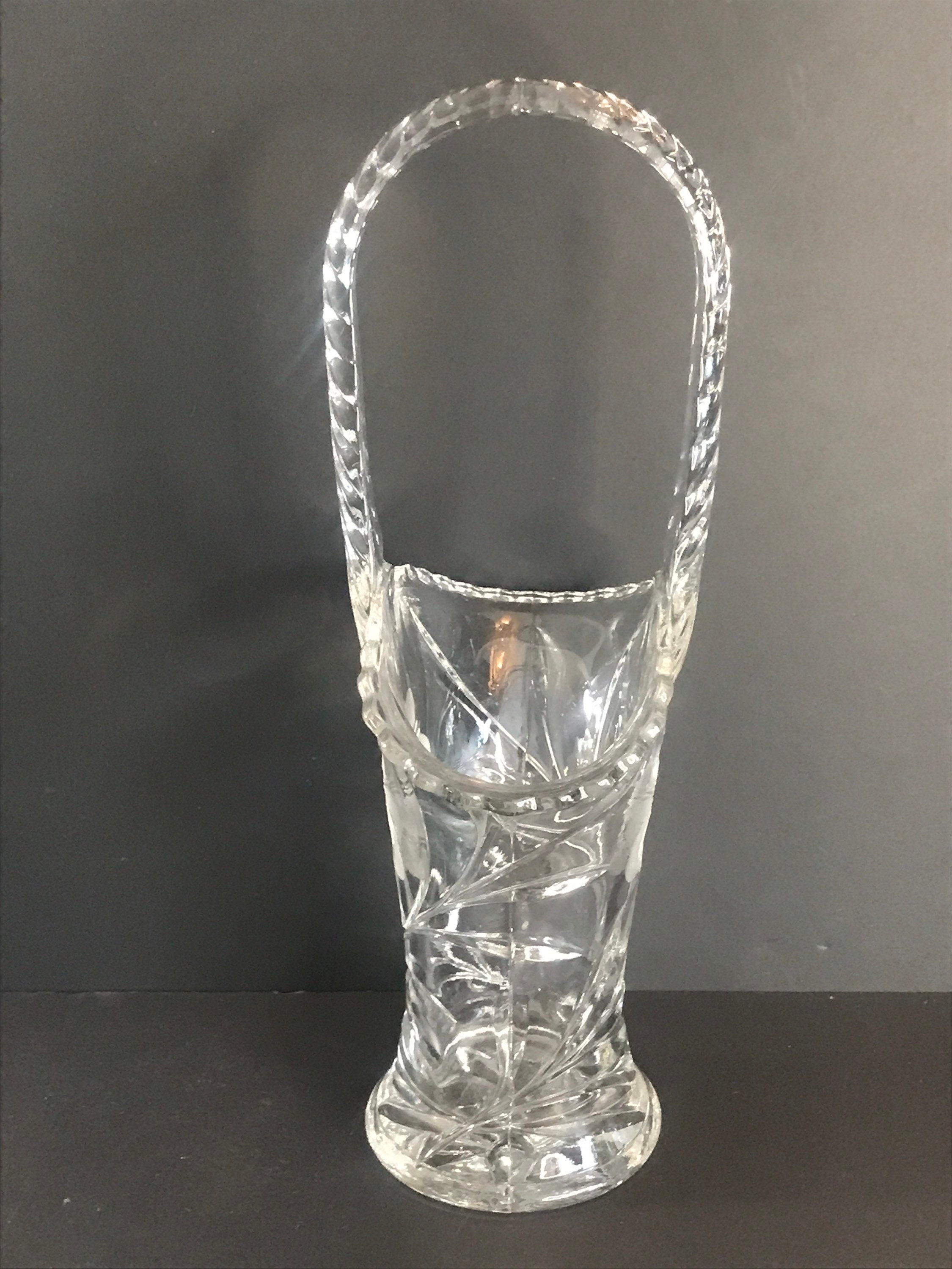 Vintage, Duncan & Miller Glass Flower, Elegant Basket With Etched