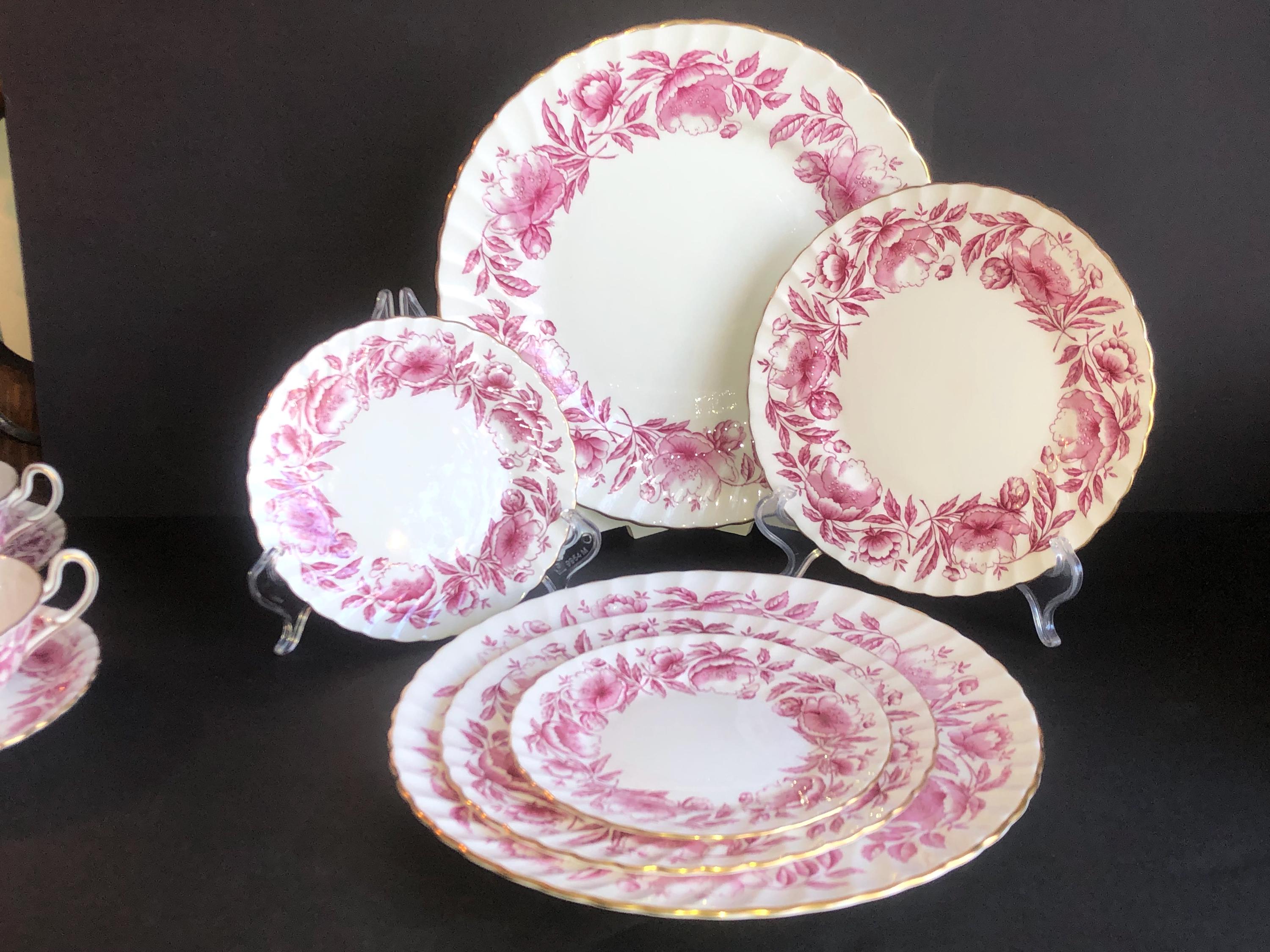 Vintage Rutland Pink Floral Dinnerware, Foley Bone China, 39-piece