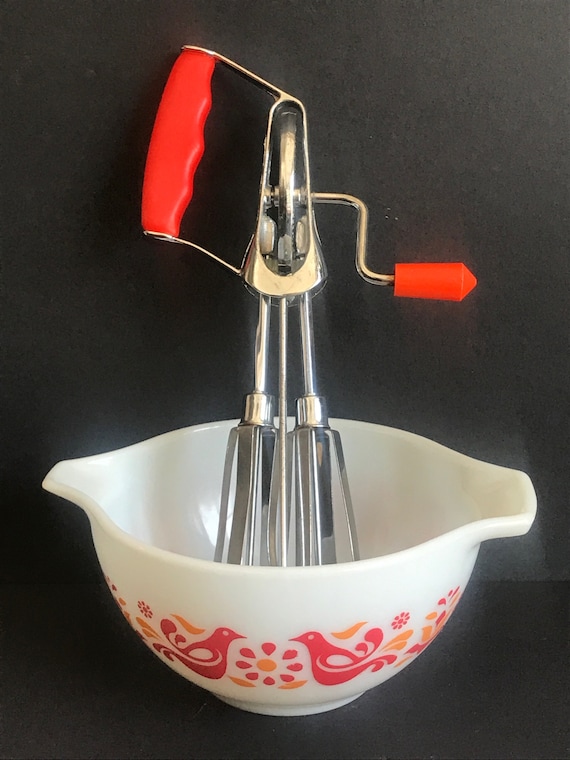 Vintage, Manuel Handmixer, Roter Griff Edelstahl Schneebesen, Arbeiten,  Retro Küchenhelfer - .de