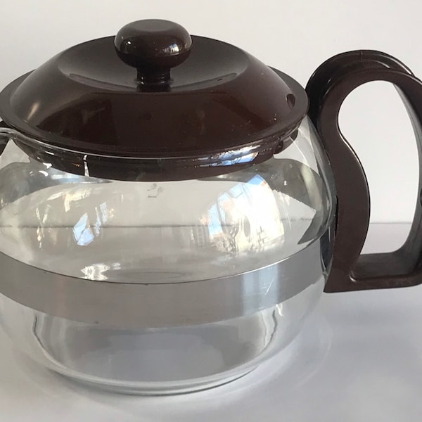 Vintage French Pyrex, Teapot Brown Lid and Handle, 24 oz, 1 liter, Glass Stove Top, Heat Proof Glass, MCM Kitchen