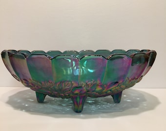 Vintage Indiana Glass Iridescent Carnival Glass Bowl, Harvest Grape Pattern