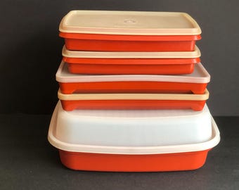 Juego de recipientes Tupperware Paprika vintage, 10 piezas, para almacenamiento en la cocina, década de 1960.