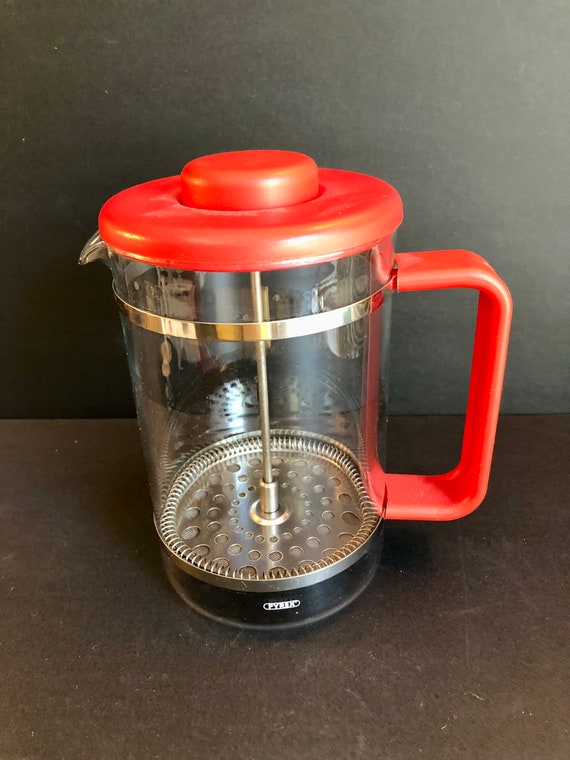 Vintage Pyrex Glass, French Press Coffee, Red Plastic, Coffee Maker, Retro  Excellent Condition 