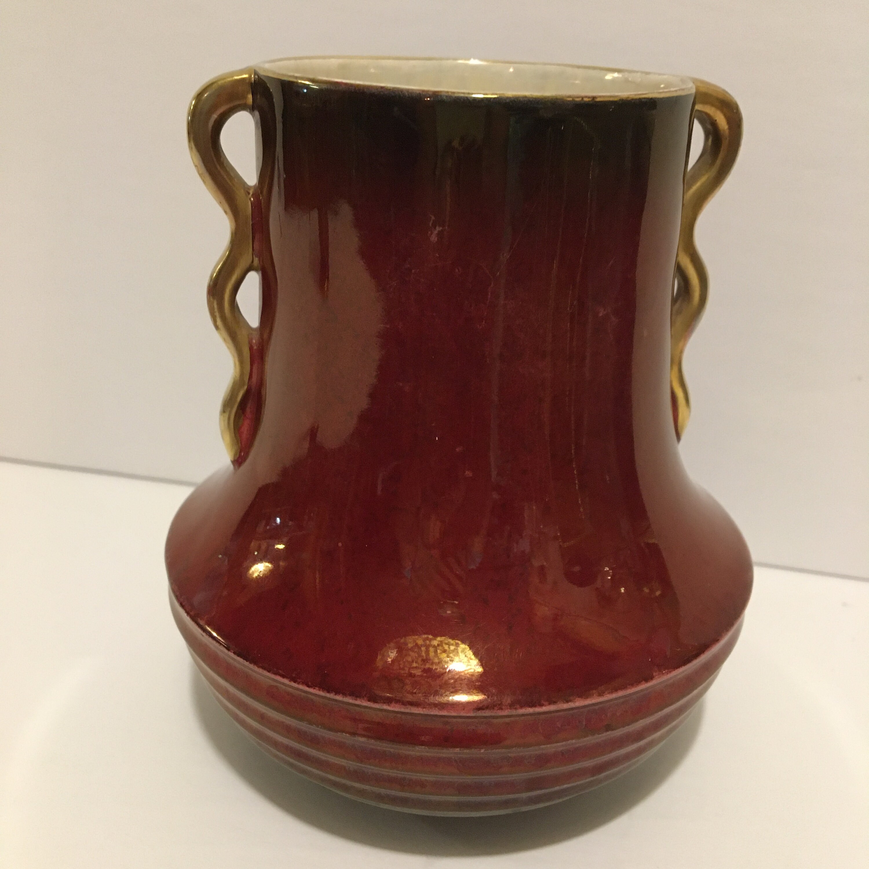 Vintage Carlton Ware Rouge Royale Vase, Hand-painted Gold Trim