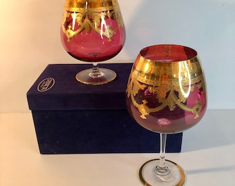 未使用　ドイツ製　ゴブレット　ペア　ハンドエナメル　ルビーレッド 　クリスタル ドイツ製 ゴブレット ペア ハンドエナメル ルビーレッド クリスタル