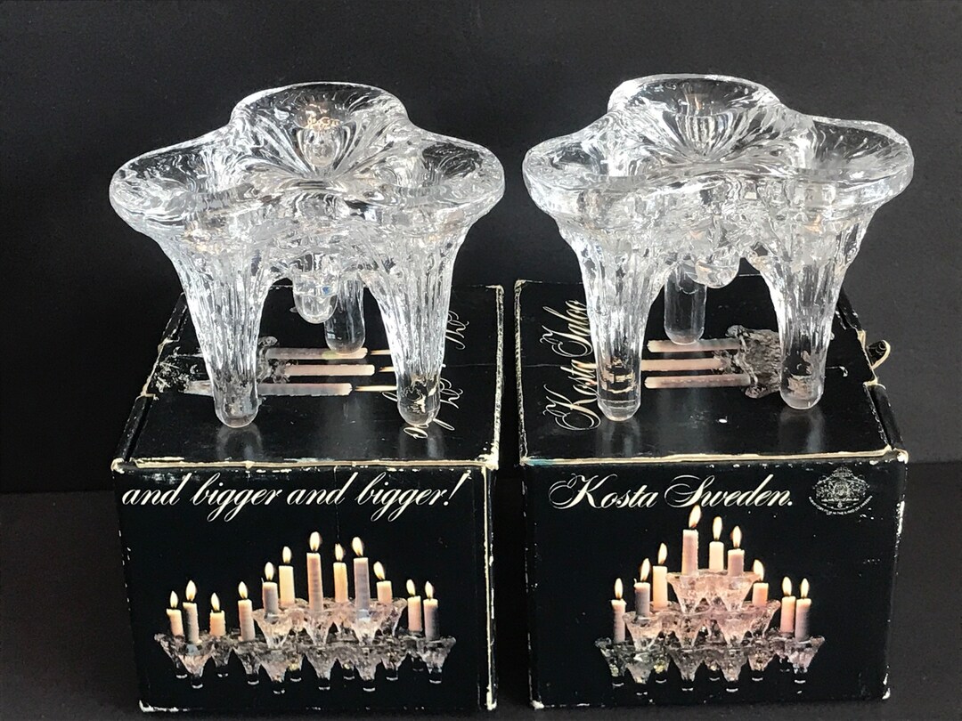 Vintage Scandinavian Glass Candle Holder Goran Warff Kosta Etsy