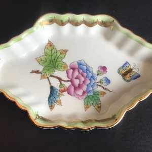 Vintage Herend Queen Victoria Tray, Hand Painted Butterfly Dish
