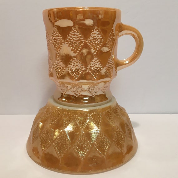 【2個セット】Fire-King kimberly bowl 2-tone Vintage, Set of 2, Fire King, Anchor Hocking, Kimberly, Diamond