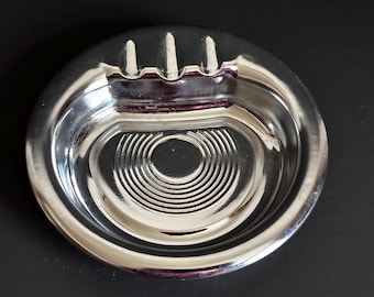 Vintage Chrome Ashtray, Art Deco Streamline Moderne Desk Accessory