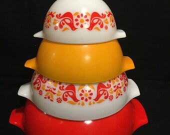 Vintage,pyrex Friendship, Full Set 441,442,443,444, Set of