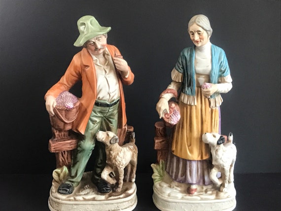 ヴィンテージ日本製置物、農夫夫婦と犬、手描き、1970年代 - Etsy 日本