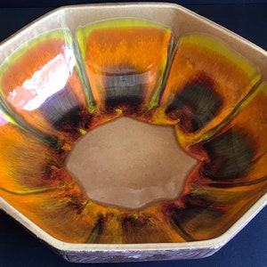 Vintage Sequoia Ware keramikskål, orange gul brun, #740