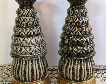 Pair matching, Vintage  Black Gold Mid Century lamps, Hollywood Regency Lamps MCM, table lamps, Home decor 1950’s