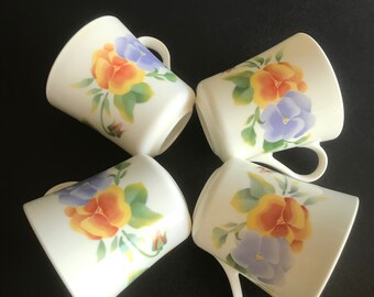 Vintage Corelle Summer Blush Mugs, Pansy Floral, Set of 4