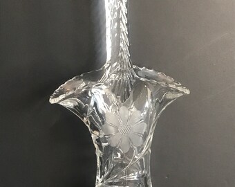 Vintage, Duncan & Miller Glass Flower, Elegant Basket With Etched