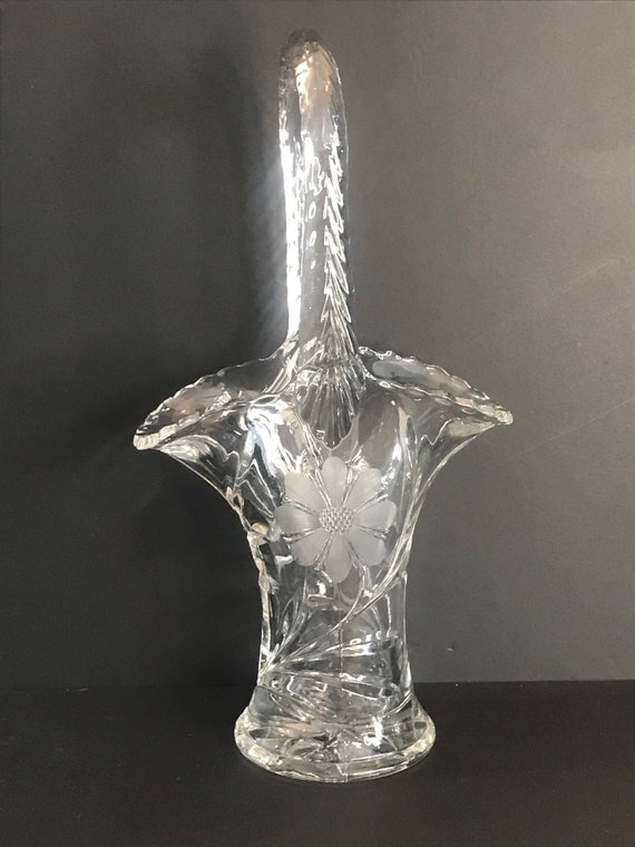 Vintage, Duncan & Miller Glass Flower, Elegant Basket With Etched