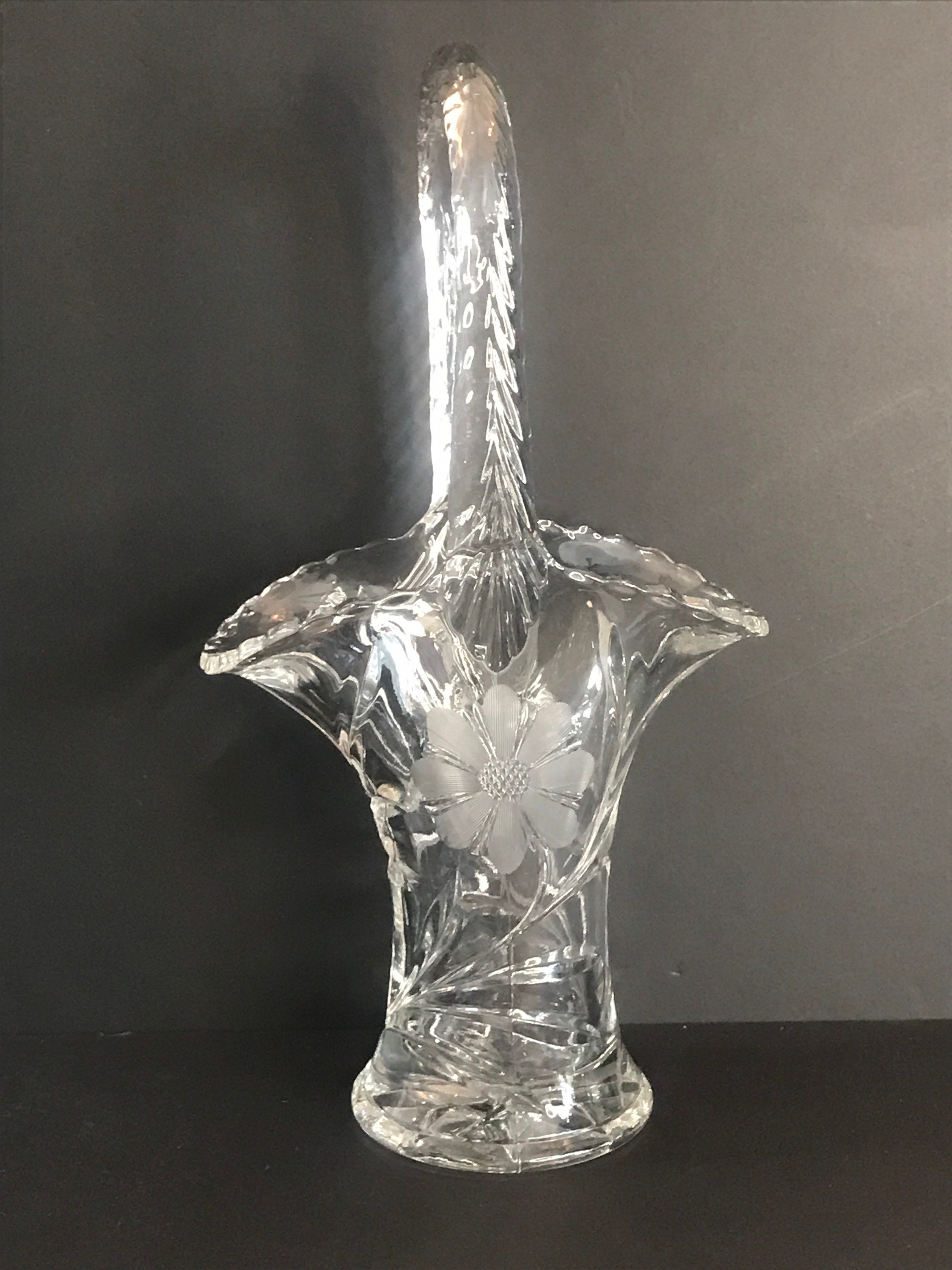 Vintage Duncan & Miller Etched Glass Flower Basket, 1930s