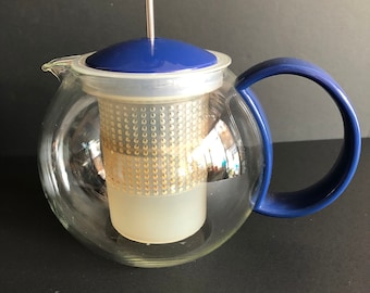 Vintage Bodum Company Glass Made with Cobalt Blue Plastic Handle