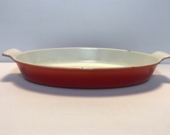 Vintage, Descoware cast iron, Enamelware Oval Cooking ware, Belgium Gratin oval baker with Handles, 1960'