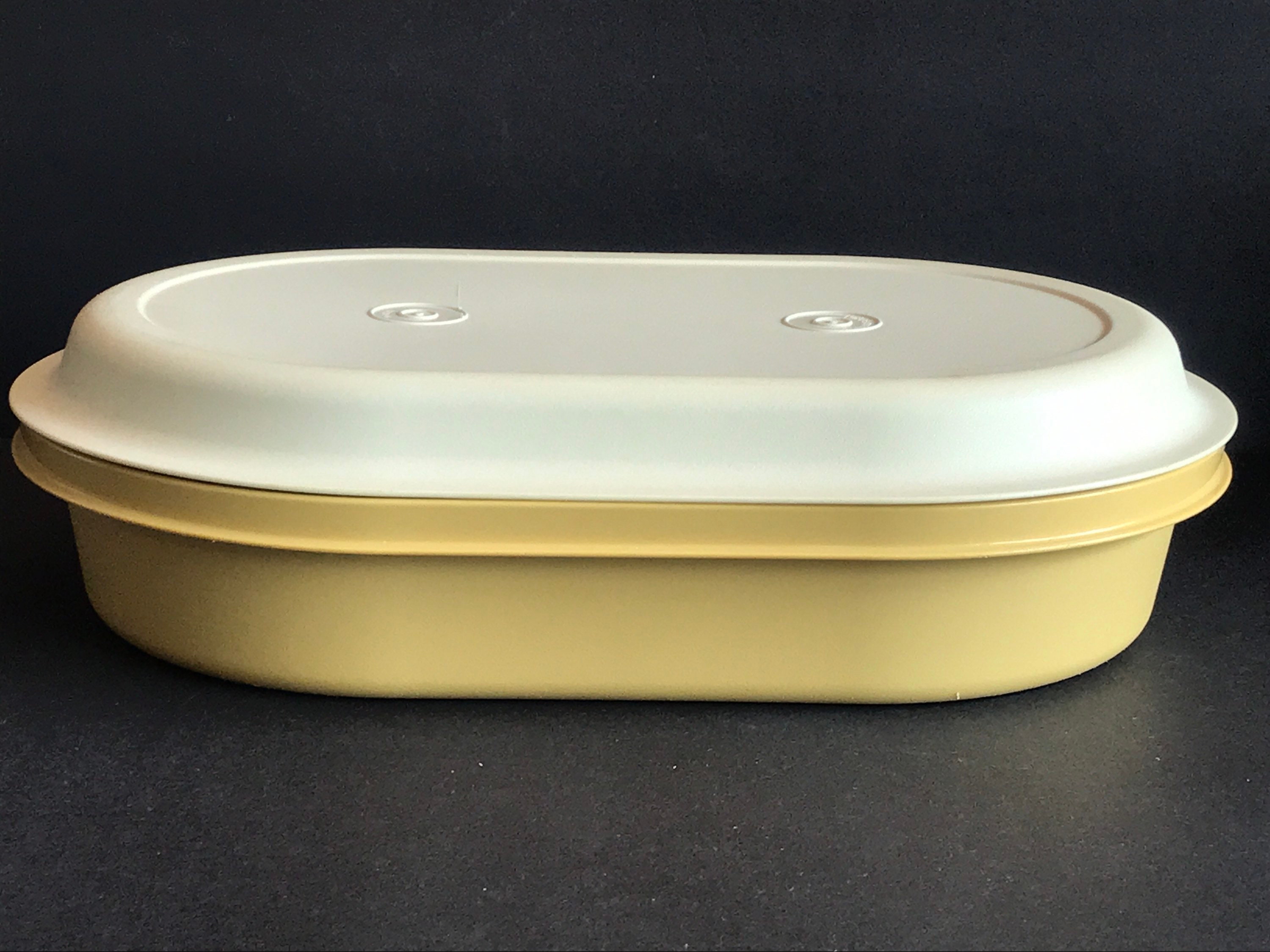 Vintage Harvest Gold Tupperware Oval Food Storage Container, Retro