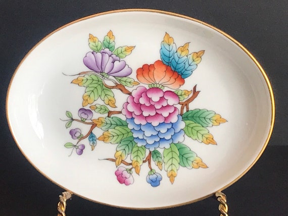 Vintage, Herend Hungary Queen Victoria, Hand Painted Oval Tray
