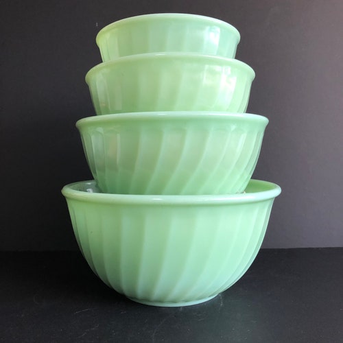 Jadeite Fire King Swirl Mixing Bowl Set Vintage Jadeite Etsy