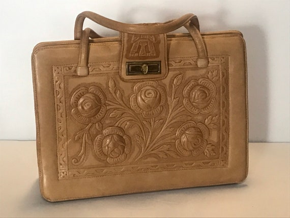 Vintage, Tooled leather purse, Soft leather embos… - image 4