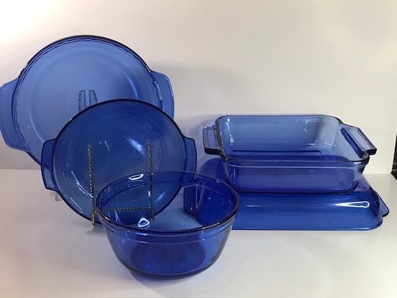 Vintage Blue Cobalt,pyrex, Anchor Hocking, Baking Dish, Pie Plate