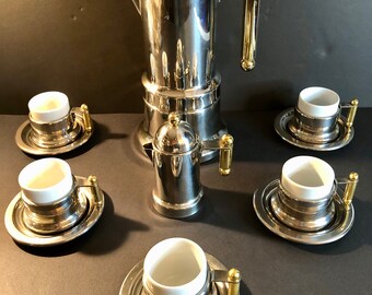 - Casalinghi STO head and dishes 3 Italian design memphis Milano style - - Tracanzan Alfa Pallina oro espresso set Oro 5 8