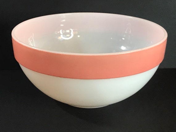 Vintage Fire King, Colonial , Pink Band, Milk Glass, Mixing Bowl