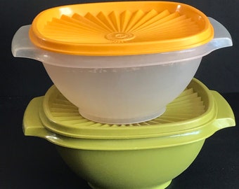 Vintage, Tupperware Stackable,  Lidded Bowls, Servalier, Square, Avocado Green & Clear  Storage bowl, # 35233, choose the color