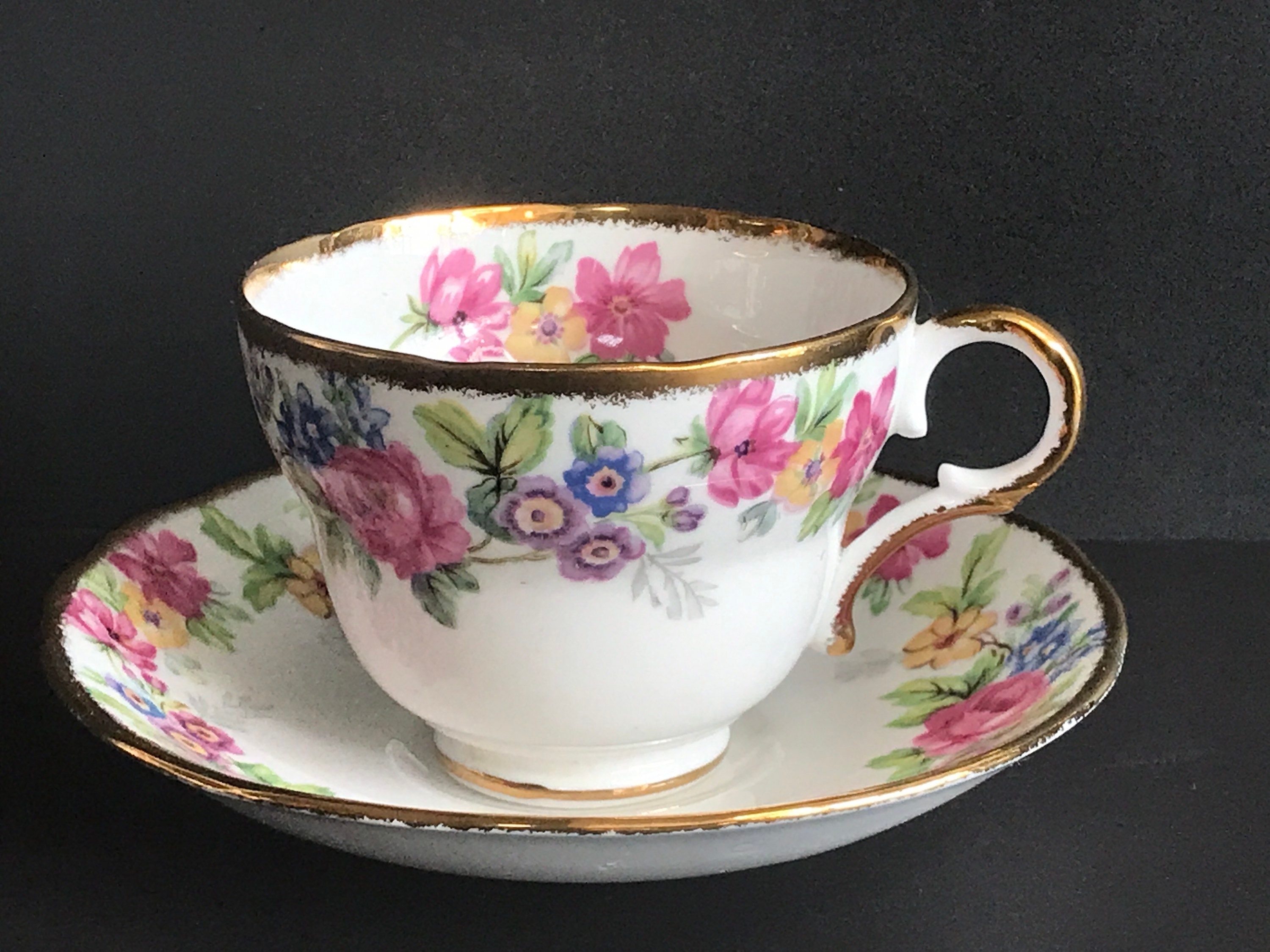 Vintage Royal Darwood Bone China Teacup Saucer Set, Floral LYNNE