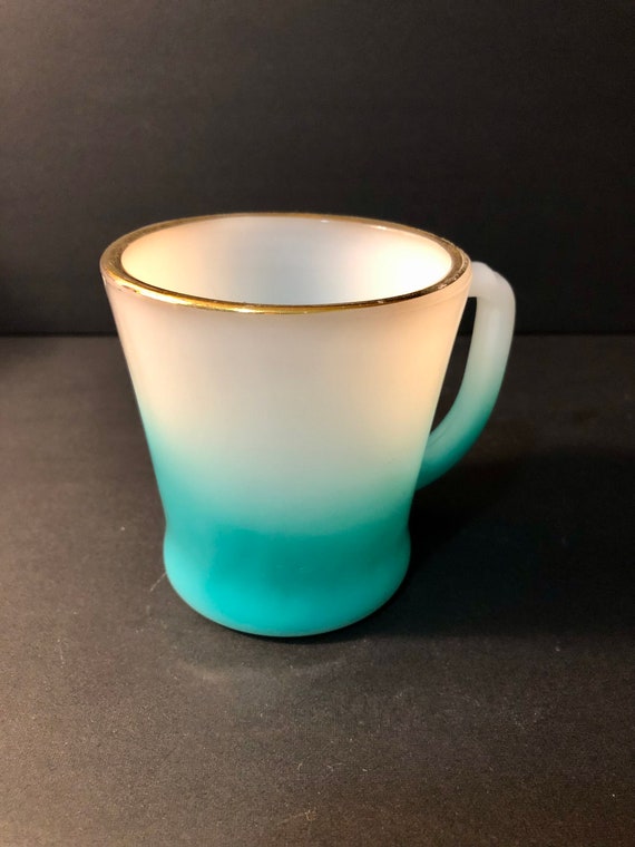 Vintage Fire King Anchor Hocking Mug Teal and White Degraded D  