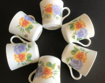 Vintage Corelle Summer Blush Mugs, Floral Pansy Design, Set of 6
