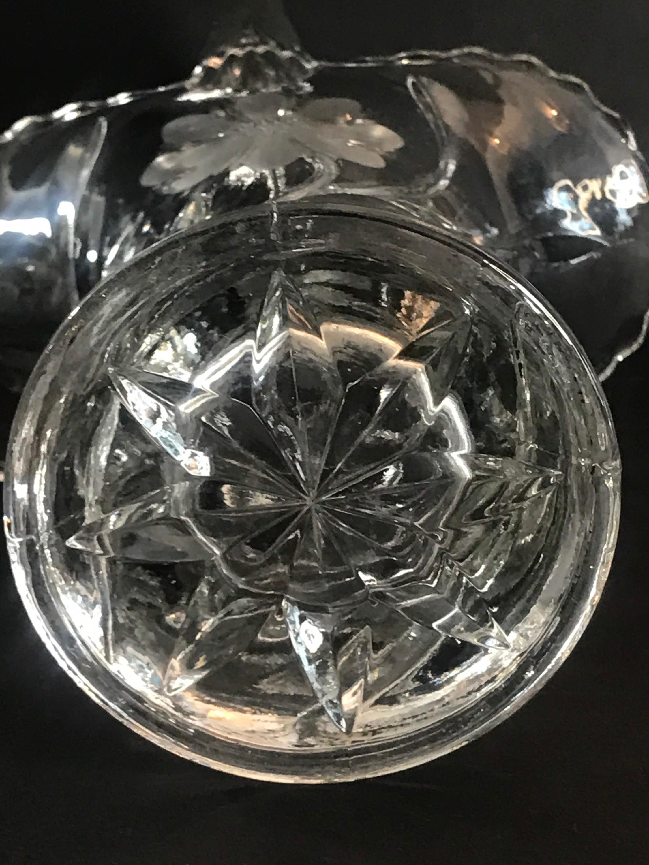 Vintage, Duncan & Miller Glass Flower, Elegant Basket With Etched