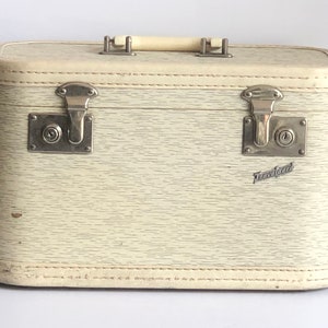 Valigia vintage, Travelgard Retro, custodia per trucco avorio e grigio Custodia per treno, deposito retrò, arredamento casa 1960-1970