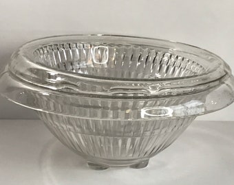 Vintage Hazel Atlas Clear Ribbed Glass Mixing Bowl Set, Aurora Pattern