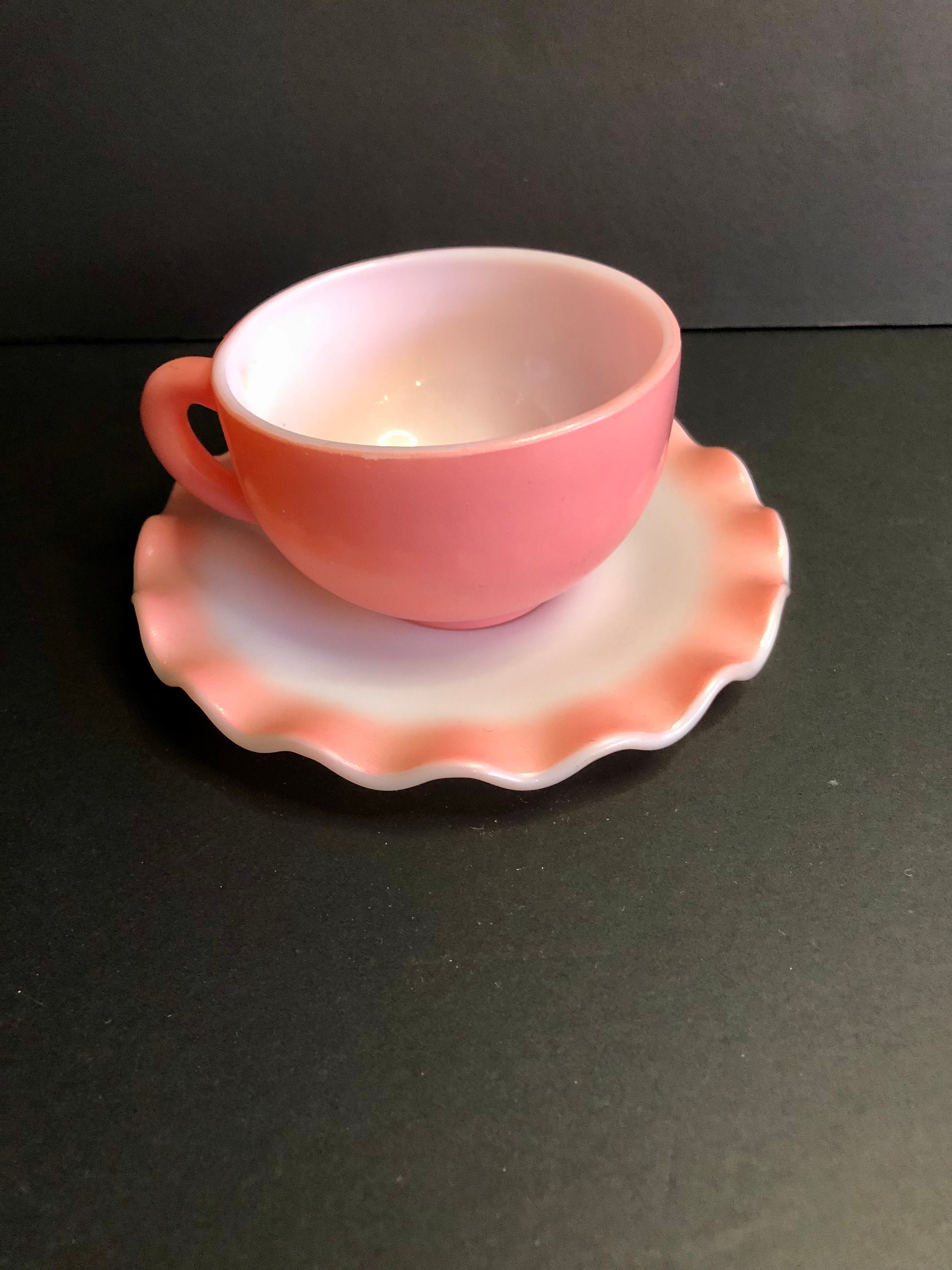 Vintage Milk Glass Crinoline Pink Hazel Atlas Set Of Cup And Etsy Canada