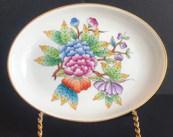 ヘレンド＿小物入れ［HEREND HVNGARY HANDPAINTED］ Vintage Herend Hungary Queen Victoria Oval Tray, Hand Painted