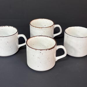 Set of 4 J&G Meakin Lifestyle Mugs, Speckled Cream Brown Stoneware, 1970s English Pottery