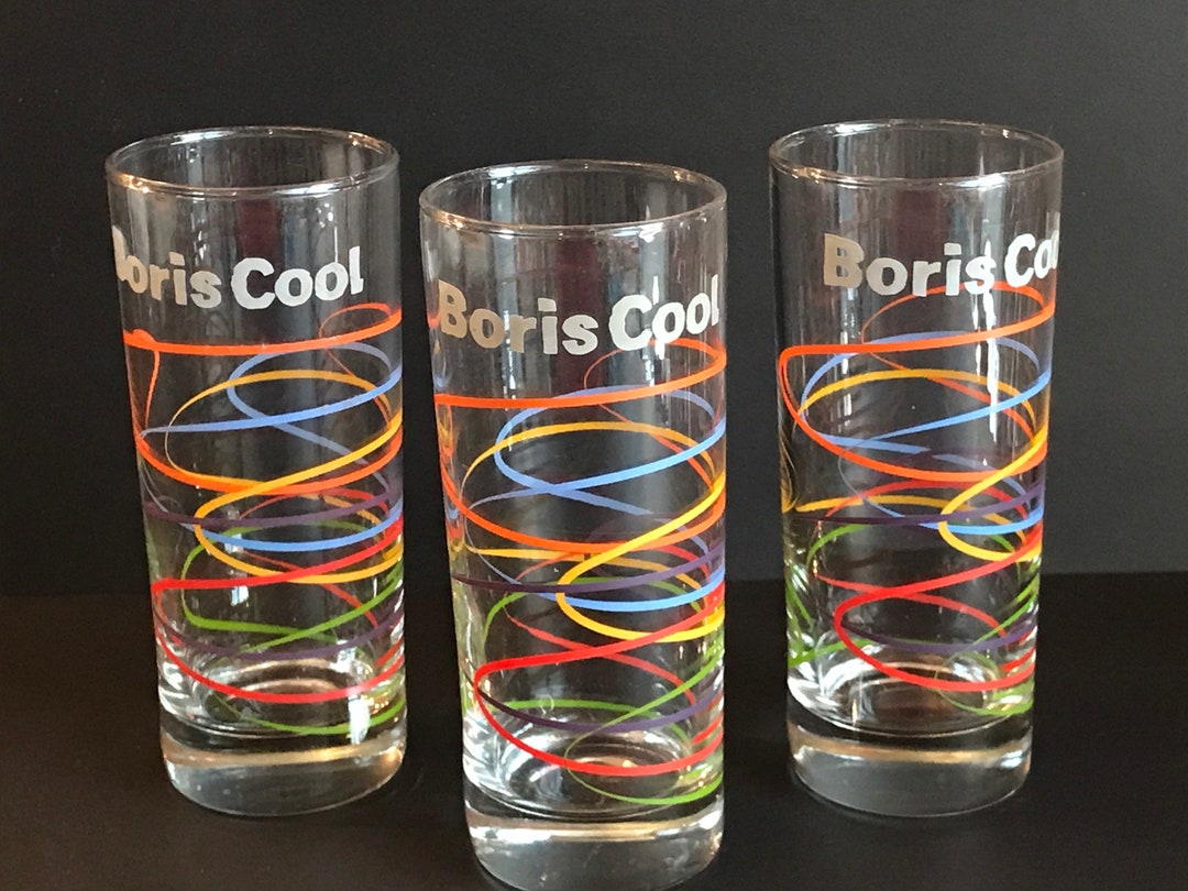 Vintage, Collectible Boris Cool Beer Glasses, Multicolored Stripes