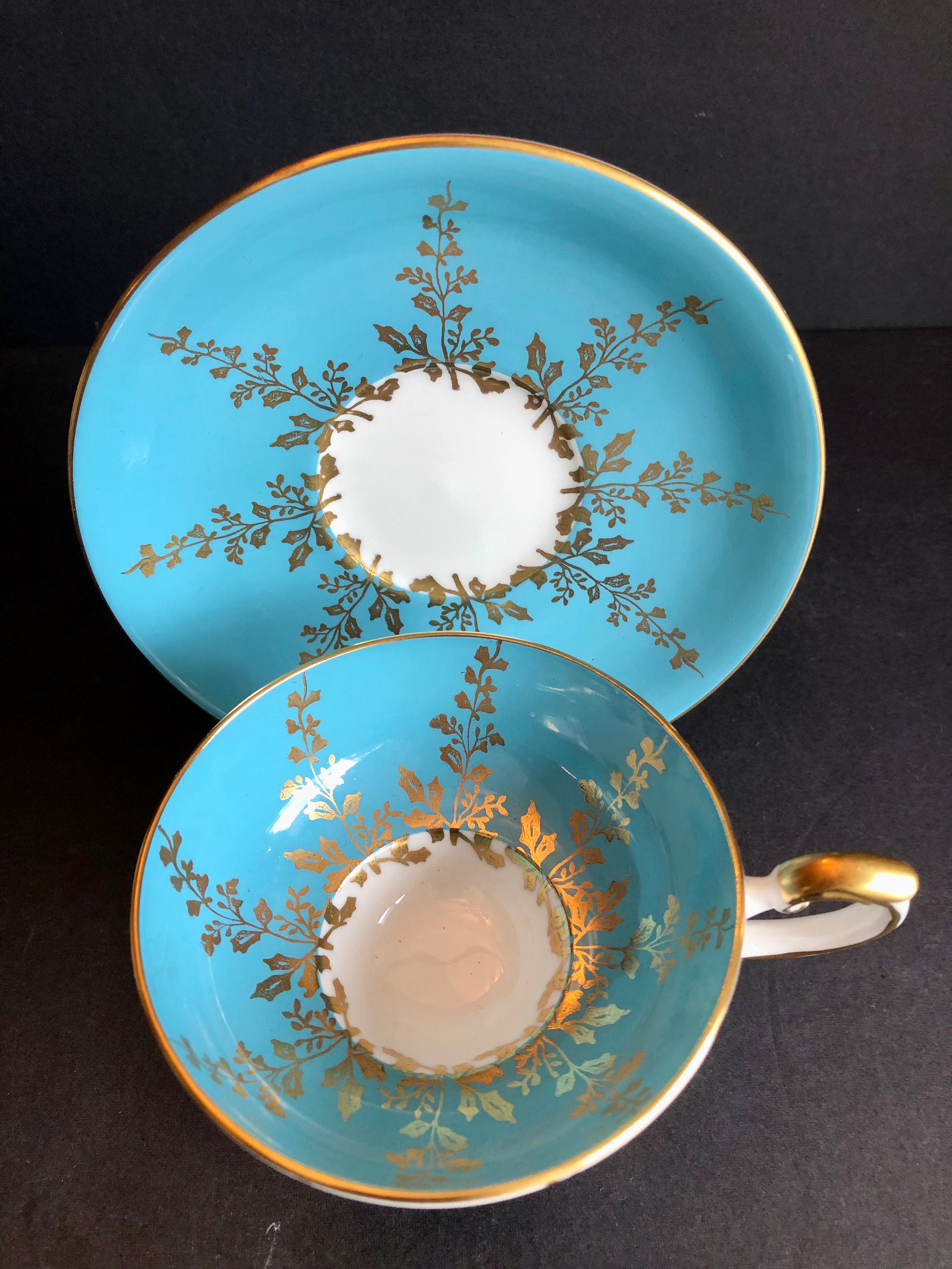 Vintage Aynsley Bone China Tea Cup and Saucer Set, Light Blue