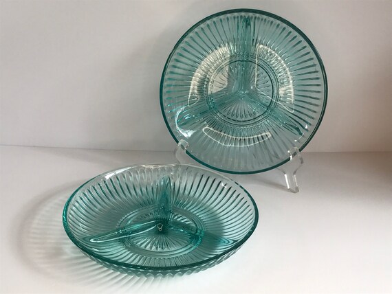 Vintage, KIG Indonesia, Round Divided Relish Dish, Turquoise Aqua 