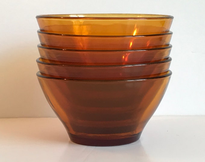 Vintage, Duralex Amber French Glass, Set of 4 Coffee Latte Bowl