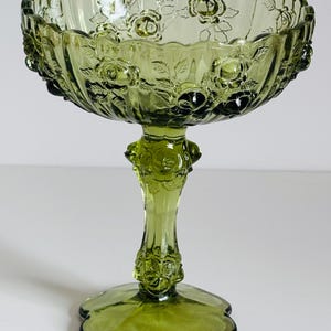 Fenton Cabbage Rose Kompott | Grüne Kolonialstil Gebäckschale aus Glas